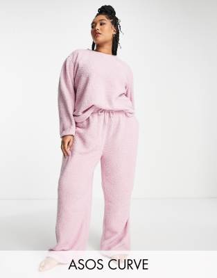 ASOS DESIGN Curve lounge teddy sweat & pants set in pink | ASOS