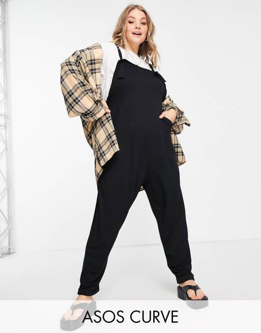 ASOS DESIGN Curve - Lounge tuinbroek-jumpsuit van jersey in zwart