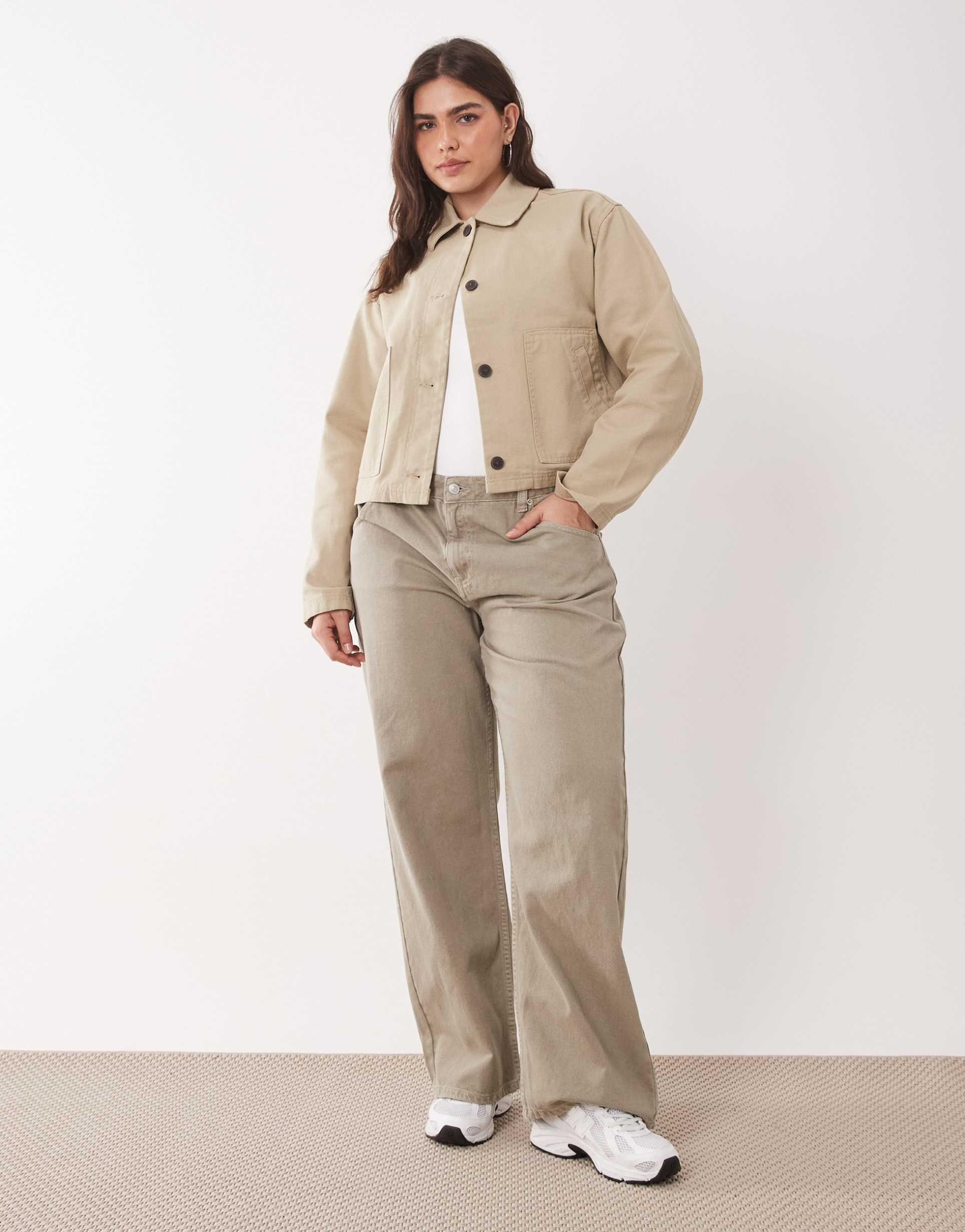 asos design curve low rise baggy jeans in sage