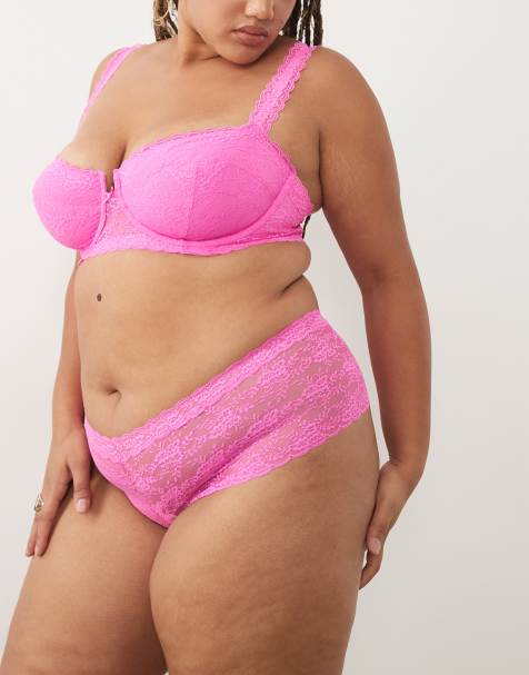 ASOS DESIGN Curve Lucinda lace lingerie set with lace trim in bright pink - view 1