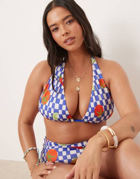 ASOS DESIGN Curve - Lucy - Longline trekantsbikinitop med chiliprint - view 1