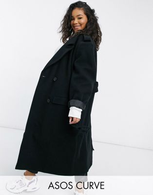 ASOS DESIGN Curve luxe belted overcoat in black | ASOS