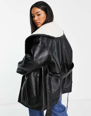 asos design luxe borg belted jacket