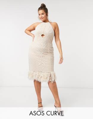 feather hem midi dress