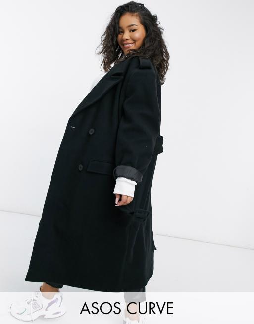 ASOS DESIGN Curve - Luxe - Pardessus avec ceinture - Noir