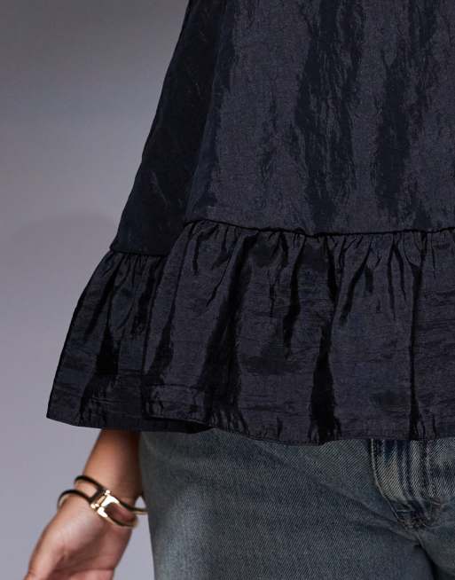 ASOS DESIGN Curve – Luźny czarny top z golfem i falbanką na dole, 4 z 4