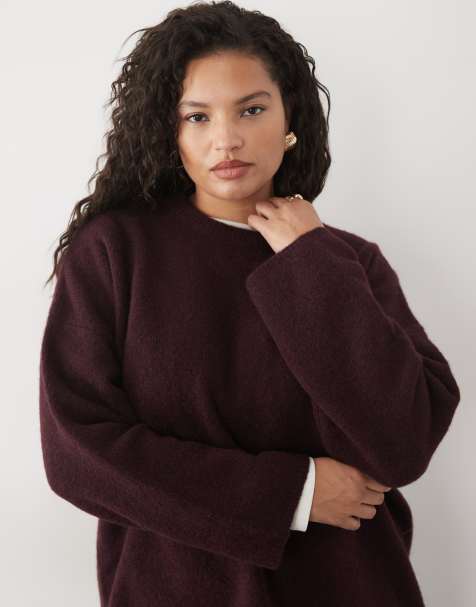 ASOS DESIGN Curve luźny puszysty sweter z wełną w kolorze burgundowym - view 1