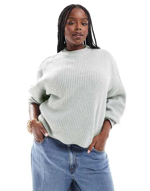 ASOS DESIGN Curve - Lysegrå chunky trøje med rund hals i ribstrik
