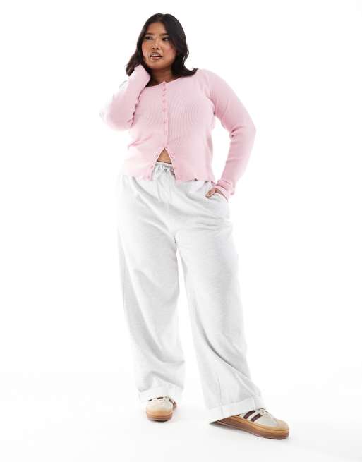 ASOS DESIGN Curve - Lyserød ribstrikket tætsiddende cardigan, 4 af 4