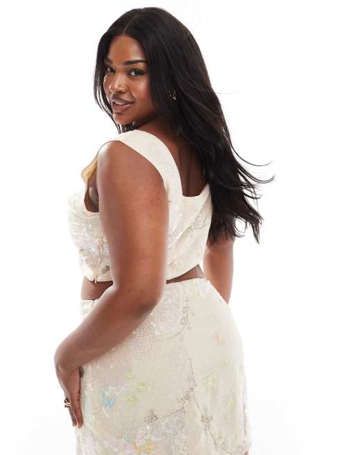 ASOS DESIGN Curve - Lyserød top med broderi og pailletter - Del af sæt, 3 af 4