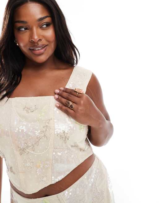 ASOS DESIGN Curve - Lyserød top med broderi og pailletter - Del af sæt, 4 af 4