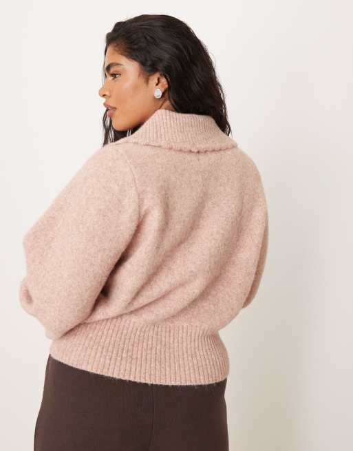 ASOS DESIGN Curve - Lyserød trøje med taljekrave, 3 af 4