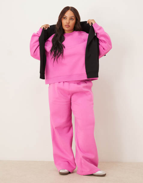 ASOS DESIGN Curve - Lyserødt sæt i børstet materiale - view 1