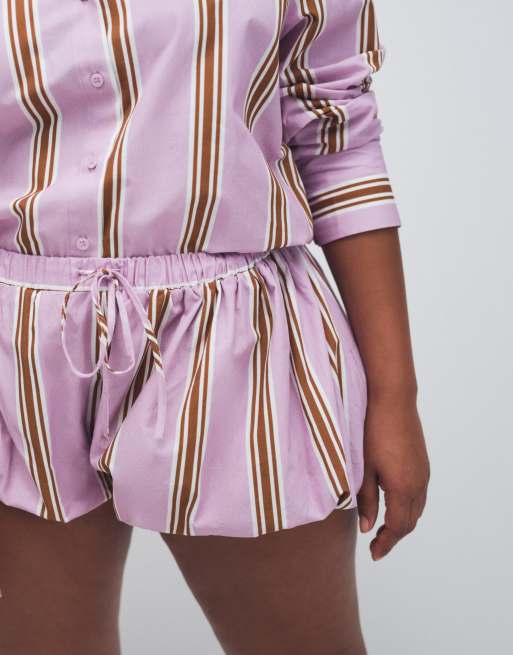 ASOS DESIGN Curve - Lyslilla shorts med boblekant og striber, 3 af 7