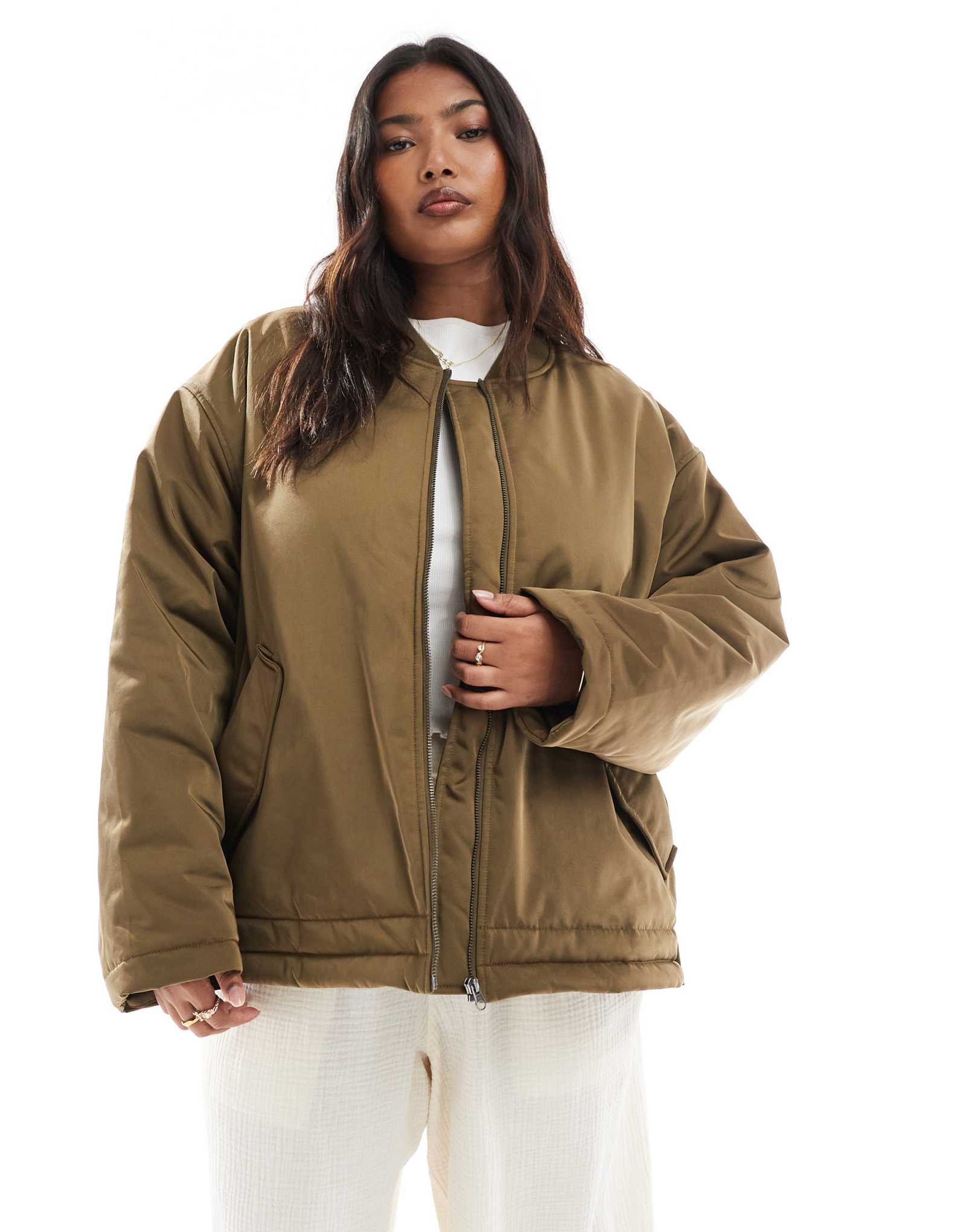 Куртка-бомбер ASOS DESIGN Curve MA1 clean оливкового цвета