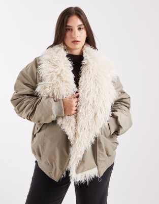 ASOS DESIGN Curve - MA1 - Parka in Khaki mit zotteligem Kunstpelz-Grün
