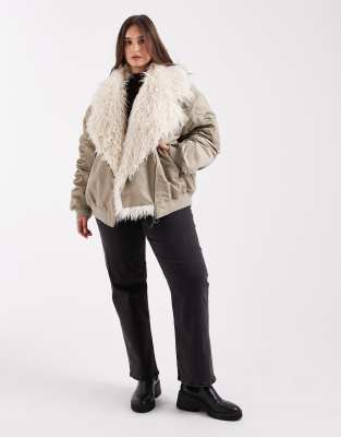 Asos Curve Asos Design Curve Ma1 Parka Jacket With Shaggy Faux Fur In Multi
