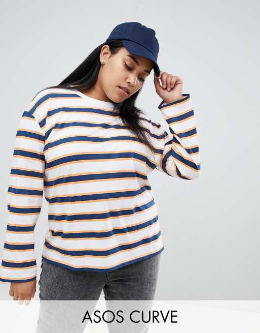ASOS DESIGN Curve - Maglietta a maniche lunghe a righe rétro