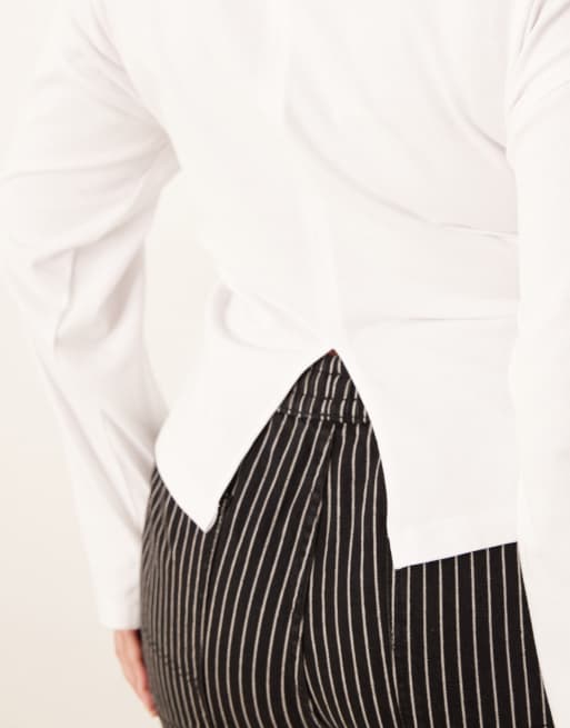ASOS DESIGN Curve - Maglietta a maniche lunghe bianca con vita a corsetto, 4 di 4
