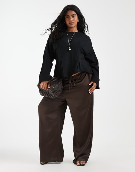 ASOS DESIGN Curve - Maglietta a maniche lunghe stretta in vita nera con polsini ampi, 2 di 4