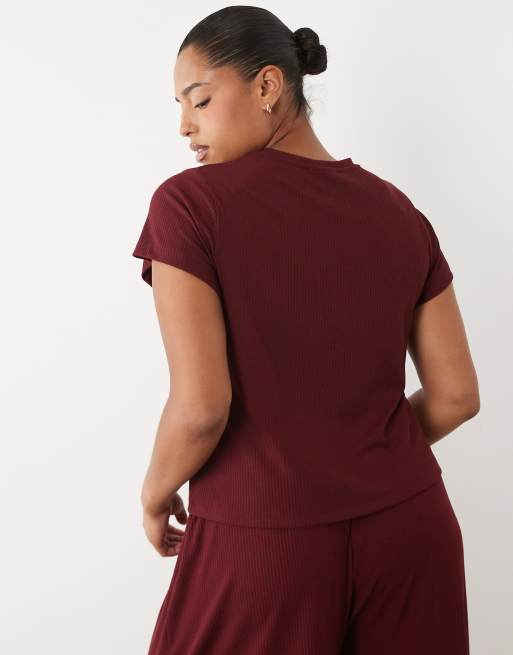 ASOS DESIGN Curve maglietta da pigiama a coste mix & match bordeaux, 4 di 4