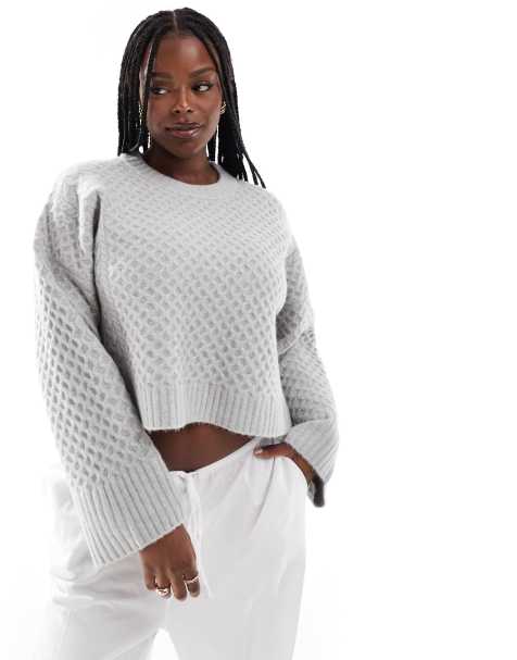 ASOS DESIGN Curve - Maglione a trecce girocollo grigio con polsini ampi - view 1