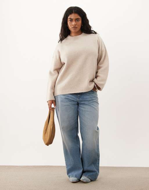 ASOS DESIGN Curve - Maglione comodo soffice misto lana color marshmallow, 2 di 4