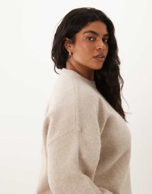 ASOS DESIGN Curve - Maglione comodo soffice misto lana color marshmallow, 3 di 4