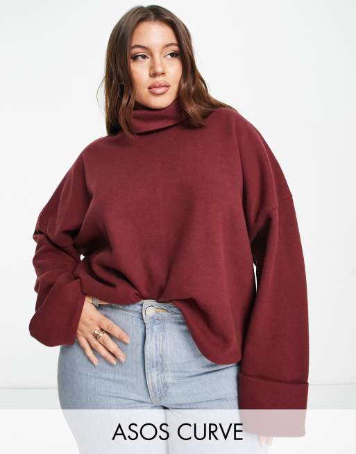 ASOS DESIGN Curve - Maglione con collo alto morbidissimo color merlot con polsino
