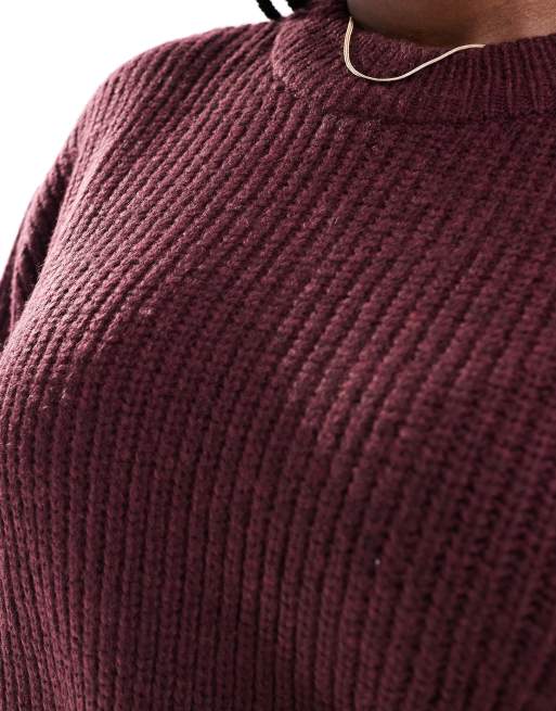 ASOS DESIGN Curve - Maglione girocollo spesso a coste bordeaux, 3 di 4