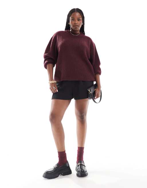 ASOS DESIGN Curve - Maglione girocollo spesso a coste bordeaux, 4 di 4