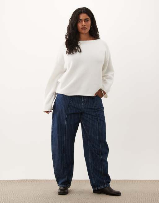 ASOS DESIGN Curve maglione morbido monospalla in crema, 2 di 4
