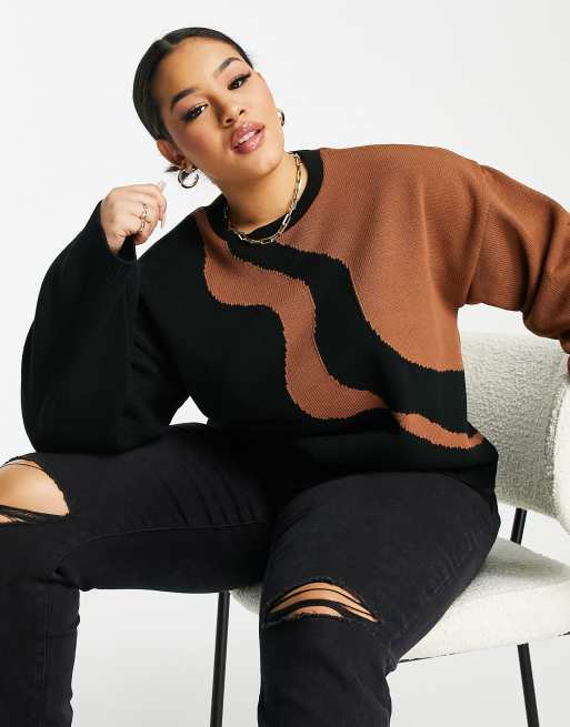 ASOS DESIGN Curve - Maglione nero con motivo a onda, 3 di 4