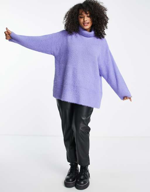 ASOS DESIGN Curve - Maglione oversize dolcevita viola in filato morbido, 4 di 4