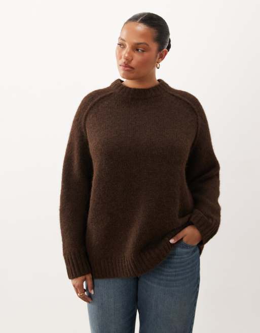 ASOS DESIGN Curve maglione oversize morbido color cioccolato, 1 di 4