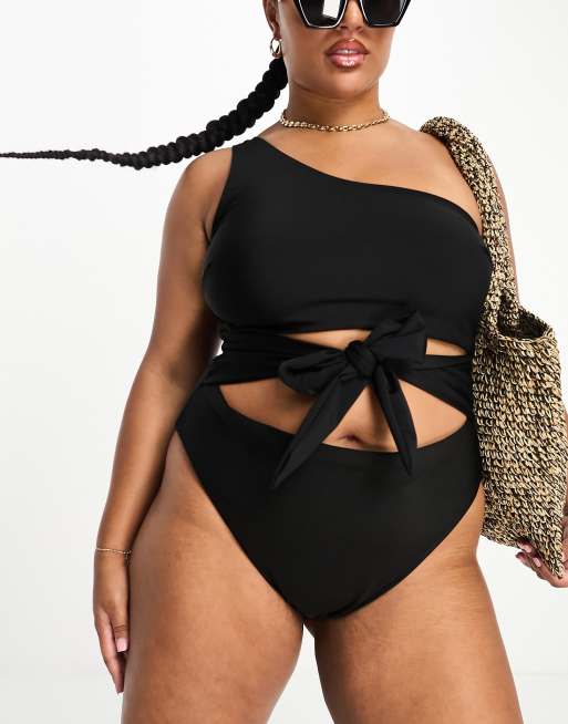 ASOS DESIGN Curve Maillot 1 piece asymetrique a decoupes Noir ASOS