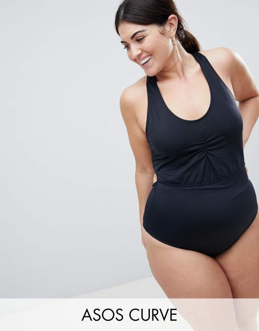ASOS DESIGN Curve - Maillot 1 pièce dos nageur froncé devant, en tissu recyclé
