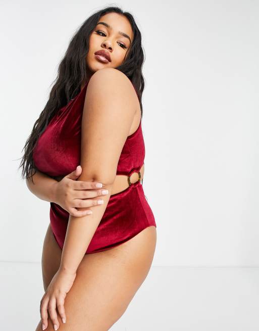 ASOS DESIGN Curve Maillot de bain effet velours avec anneaux sur