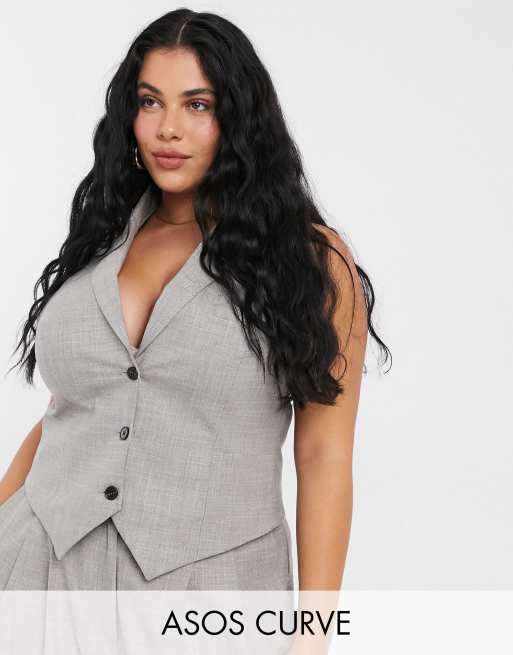 ASOS DESIGN Curve mansy suit in taupe texture, 3 of 4