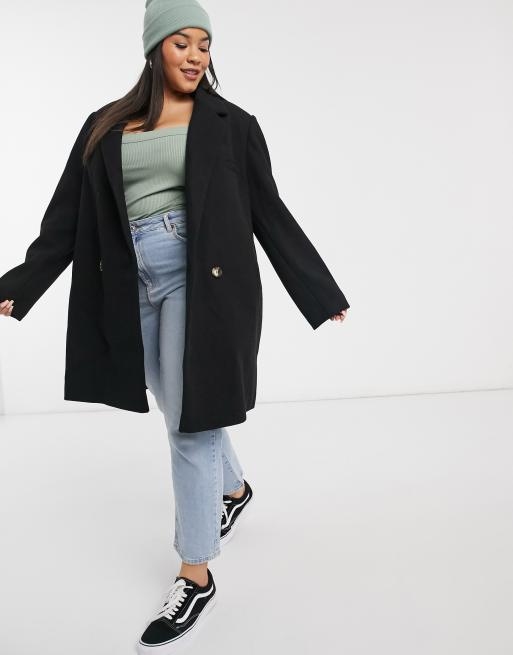 ASOS DESIGN Curve Manteau coupe boyfriend Noir