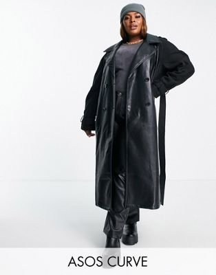Manteaux DESIGN Curve - Manteau en similicuir à empiècements - Noir