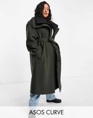 ASOS DESIGN Curve oversized hybrid quilted coat in olive - ASOS Price Checker