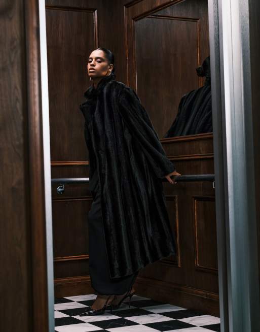 ASOS DESIGN Curve - Manteau long en fausse fourrure - Noir, 2 de 4