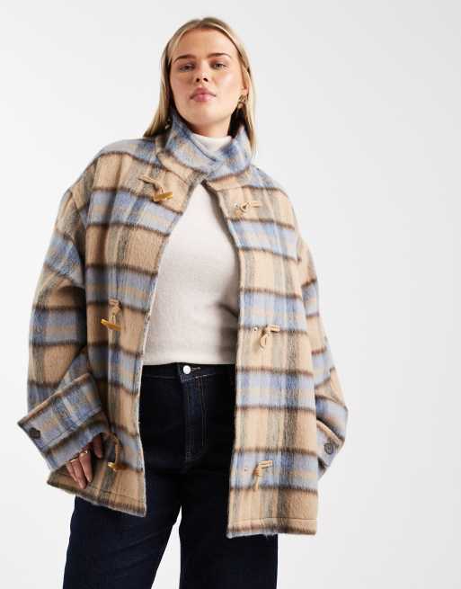ASOS DESIGN Curve – Mantel aus Wollmix mit Stehkragen, Knebelknöpfen und Vintage-Karomuster, 2 von 4