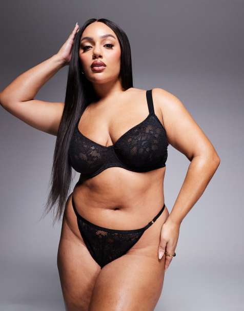 ASOS DESIGN Curve – Margot – Czarny koronkowy biustonosz z fiszbinami i wiązaniem - view 1