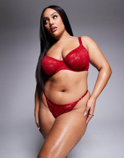 ASOS DESIGN Curve – Margot – Czerwone koronkowe stringi typu tanga - view 1