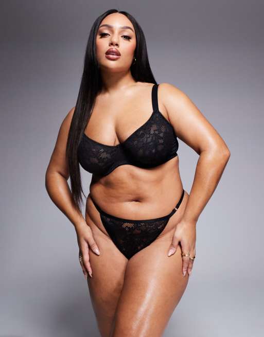 ASOS DESIGN Curve - Margot - Kanten tanga string in zwart