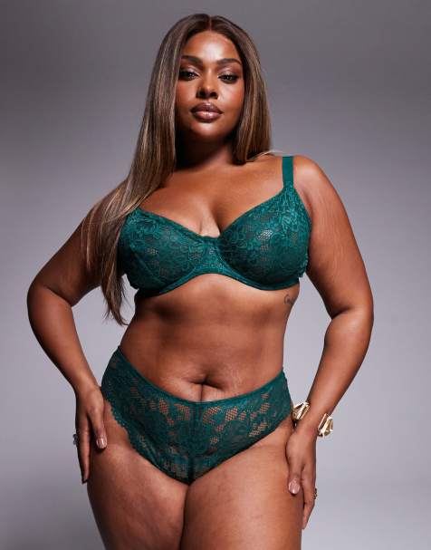 ASOS DESIGN Curve Margot lace lingerie in forest green - view 1