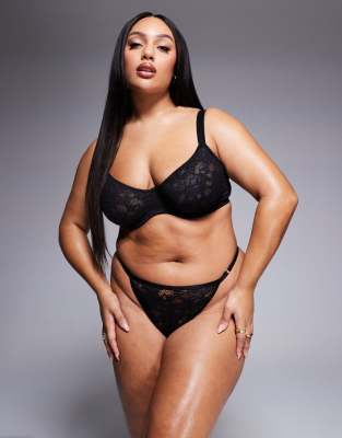 ASOS DESIGN Curve Margot lace tanga thong in black