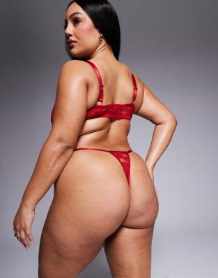 Asos Curve Asos Design Curve Margot Lace Tanga Thong In Red